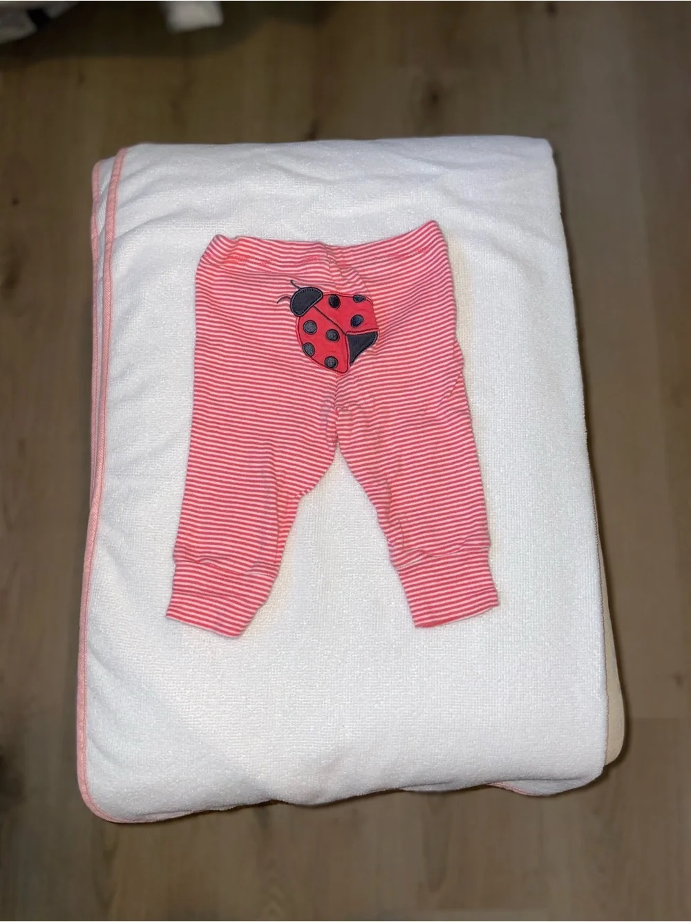 Carter's Pink and White Striped Baby Leggings with Ladybug Stitch